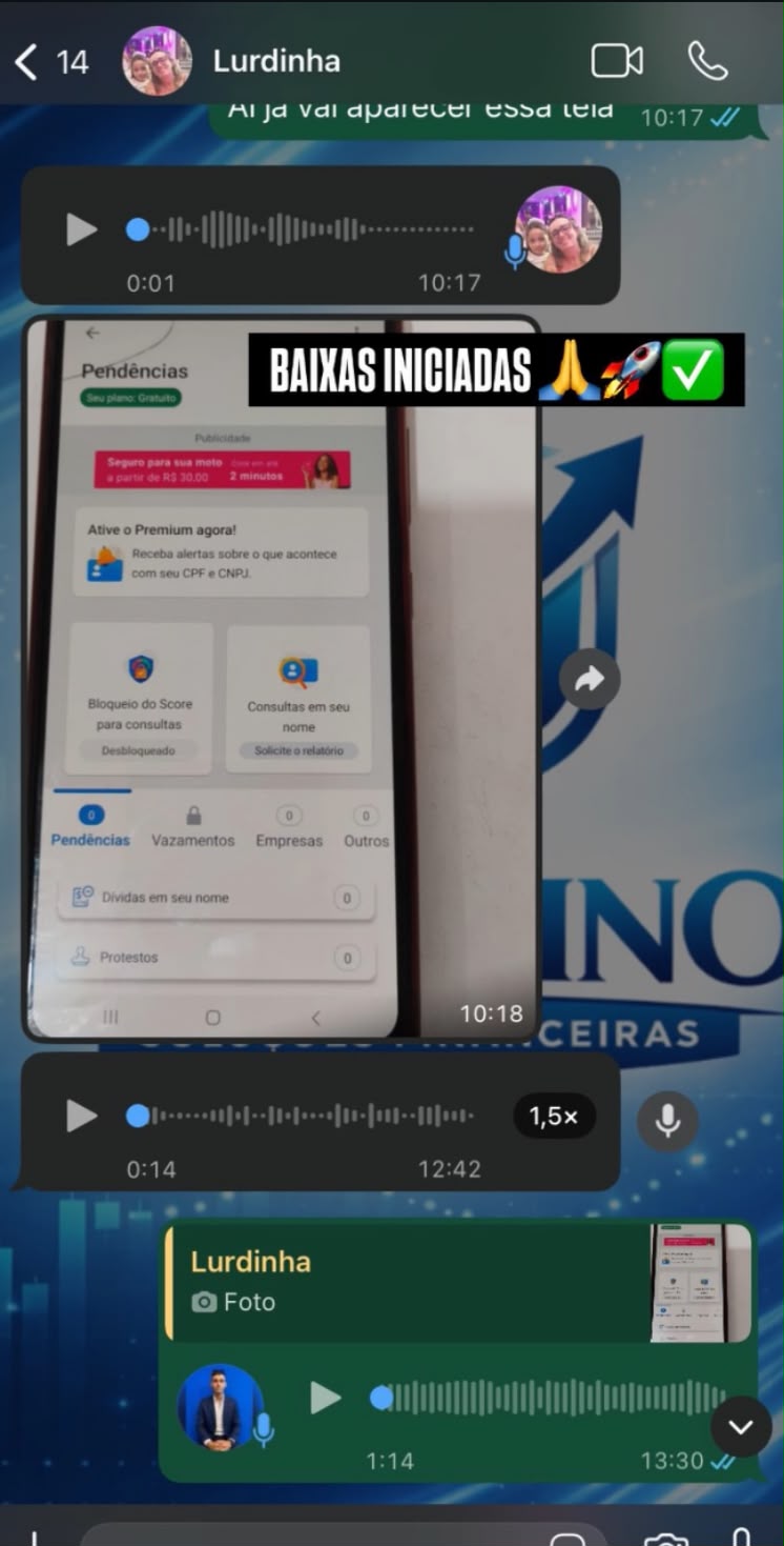 Conversa enviada por cliente com acompanhamento de CPF e CNPJ